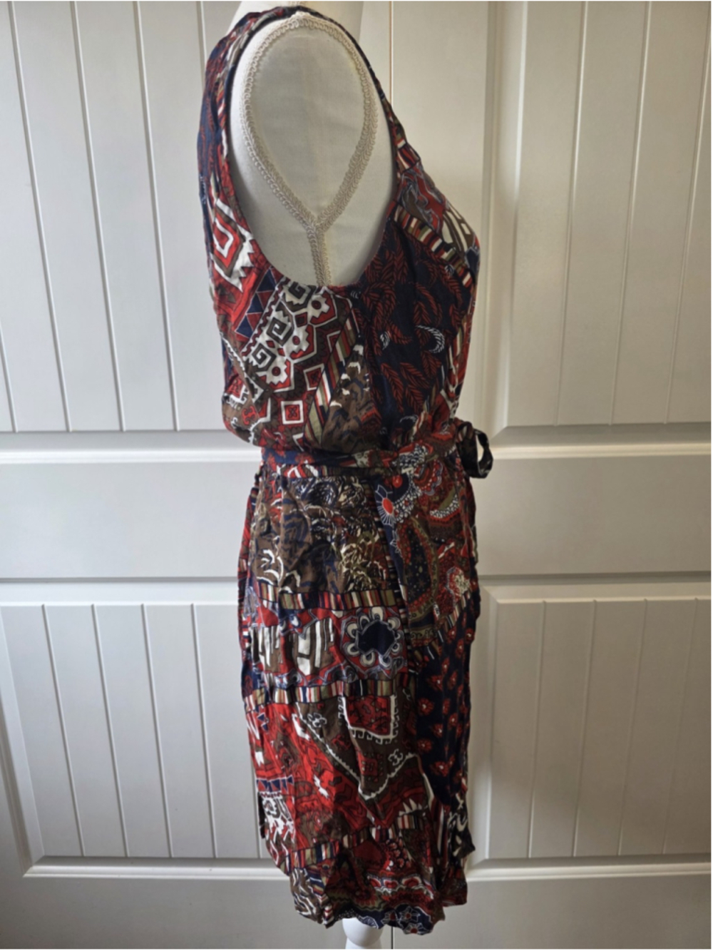 Lucky Brand NWT Patchwork Print Sleeveless Tie Waist Sz M Dress Boho Rayon - Picture 5 of 11